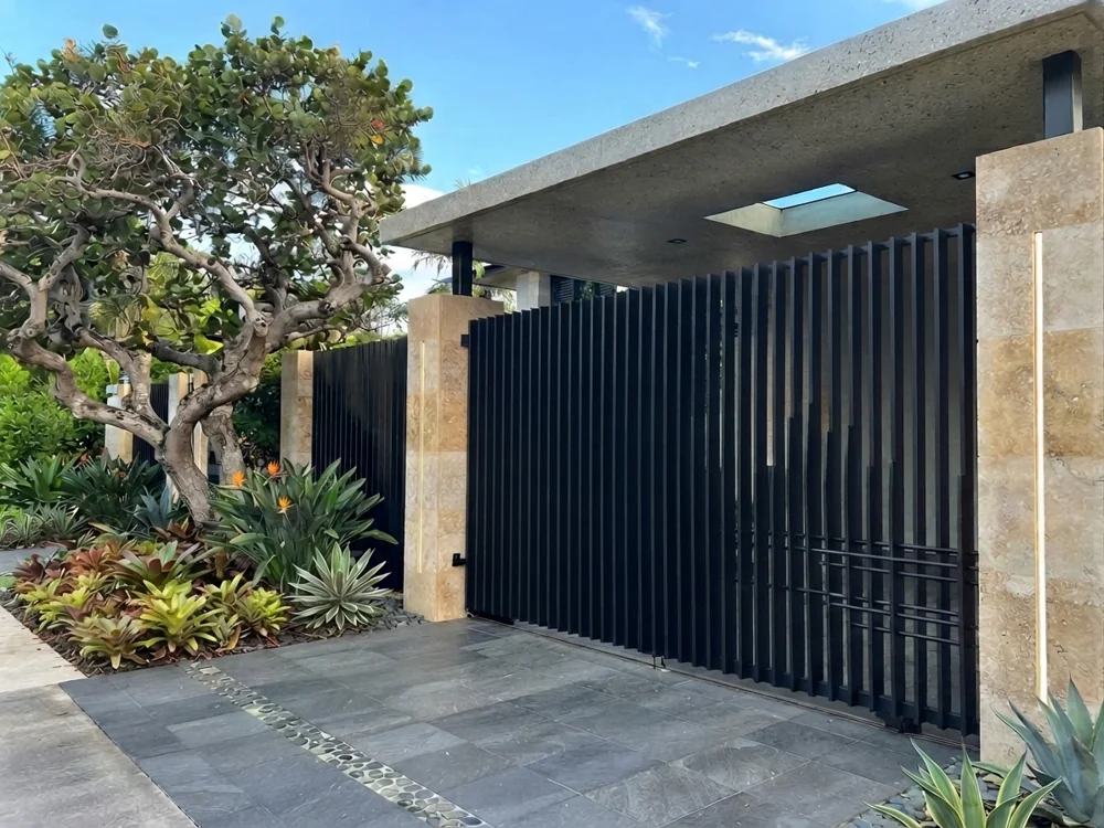 Architectural vertical aluminum fence and gate