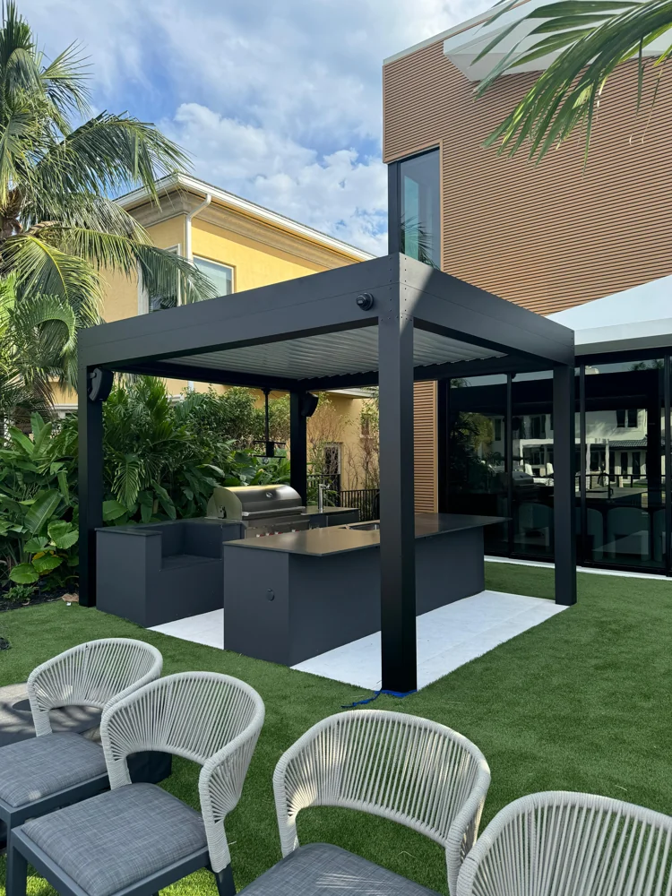 Louvered pergola installation